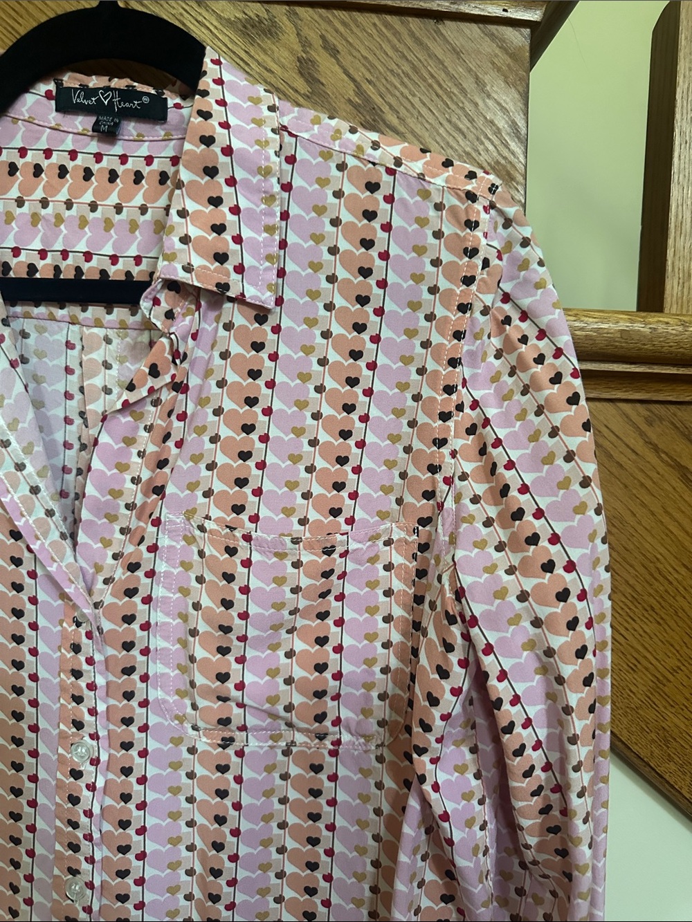 Heart Patterned Button-Up Blouse - Picture 3 of 4